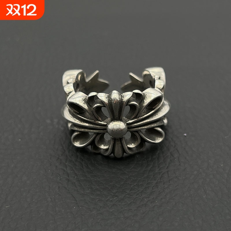 ODEK高级感复古十字花开口戒指