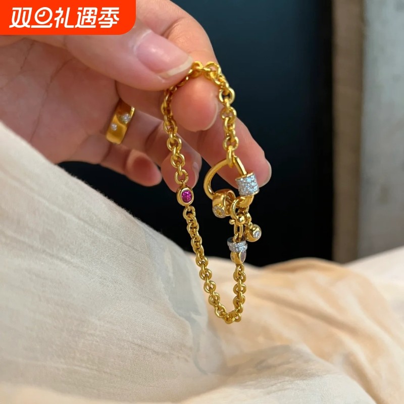 法式复古镶钻链条爱心跑环手链2025新款时尚简约高级感精致手饰品