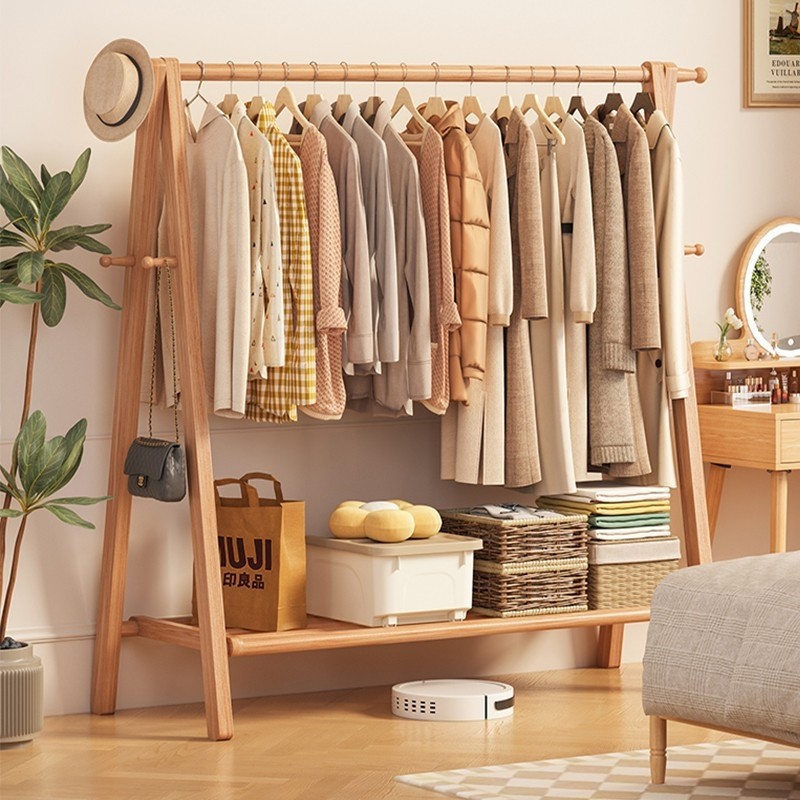 落地衣架实木挂衣架木质卧室家用落地式衣帽架榉木晾衣服架子