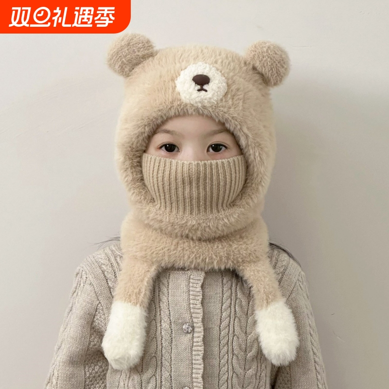 男女毛绒保暖护耳围巾两件套帽子