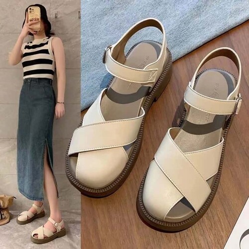 意尔康心选包头凉鞋女2026夏季时尚外穿厚底镂空编织软底罗马鞋女