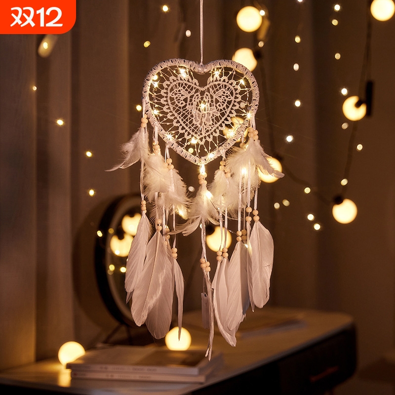 创意镂空爱心捕梦网彩灯挂饰北欧婚庆圣诞节吊饰房间玻璃墙面床头