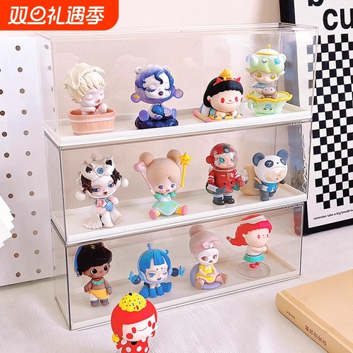手办展示盒公仔摆件收纳展示架子透明防尘可叠加收纳盒