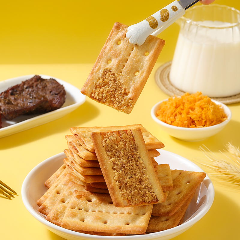 牛肉味酥脆饼干双层牛肉松夹心香酥牛肉馅休闲下午茶解馋小零食