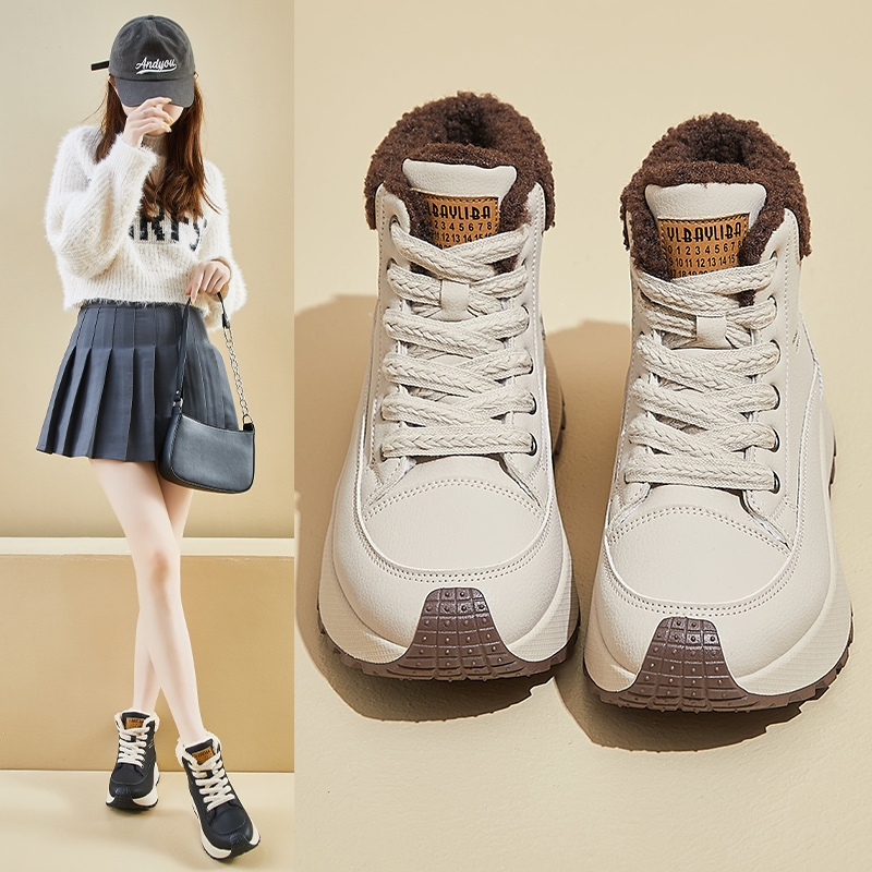 他她女孩棉鞋女冬季2025新款加绒加厚保暖防滑学生雪地靴厚底高帮