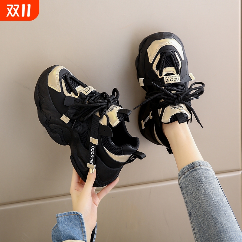 回力老爹鞋女秋季2025新款小个子增高厚底网红超火爆款皮面休闲运