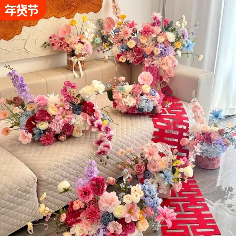 莫奈花园风高级仿真花玫瑰花束结婚花假花装饰花路引花床头布置