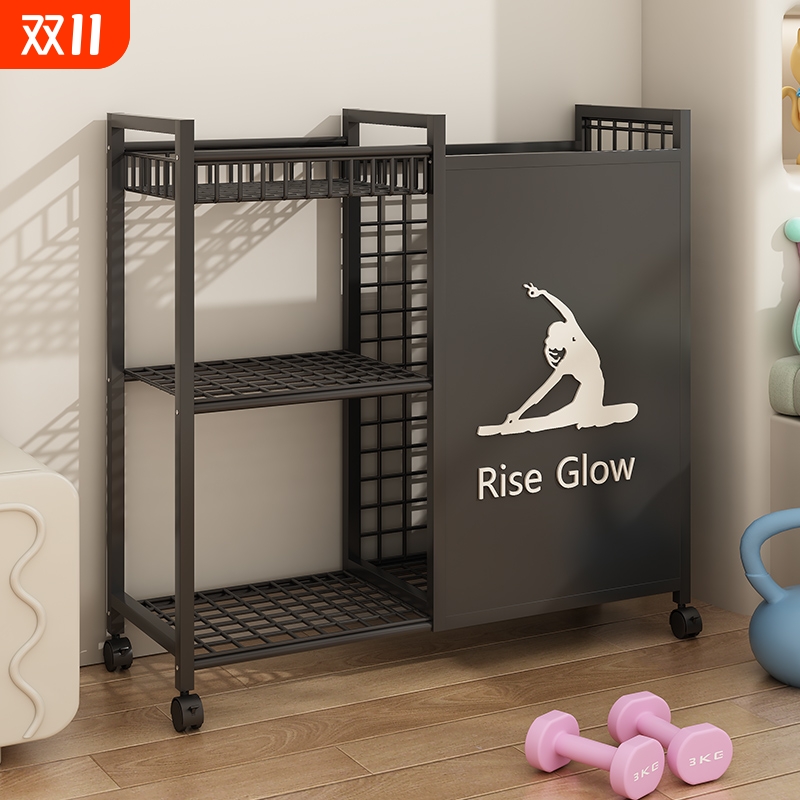 瑜伽垫收纳筐家用篮球类羽毛球拍收纳整理神器健身器材置物架带轮