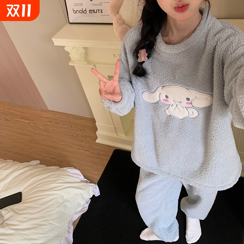 玉桂狗可爱卡通睡衣女秋冬季加厚