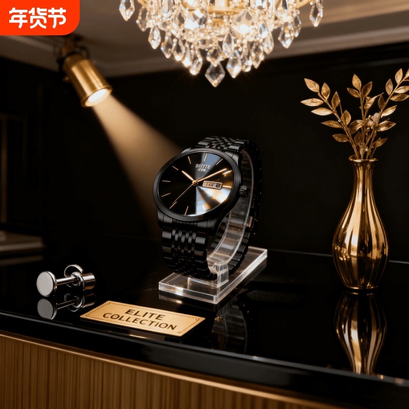 正品瑞士2024新款手表男士全自动机械风防水精钢带双日历男表夜光