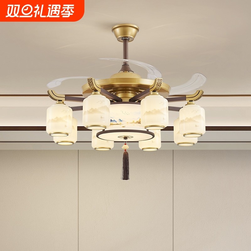 新中式隐形风扇灯中国风一体吊扇灯客厅灯禅意大气餐厅2025新款