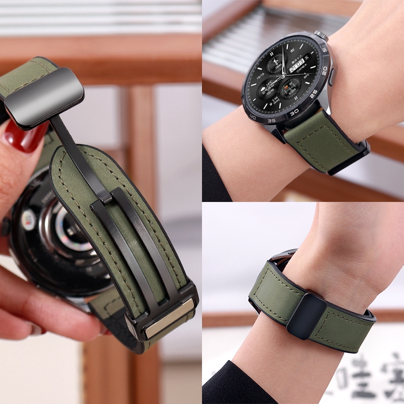 适用华为GT6手表表带watchGT5疯马纹皮GT6Pro手表带GT5pro新款pro高级FIT4女款荣耀手表磁吸腕带夏季智能运动