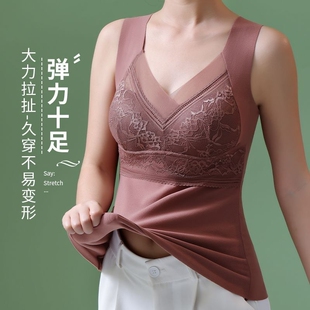 恒源祥款杯保暖背心内衣女士红色绒布加绒免穿文胸打底内搭带胸垫