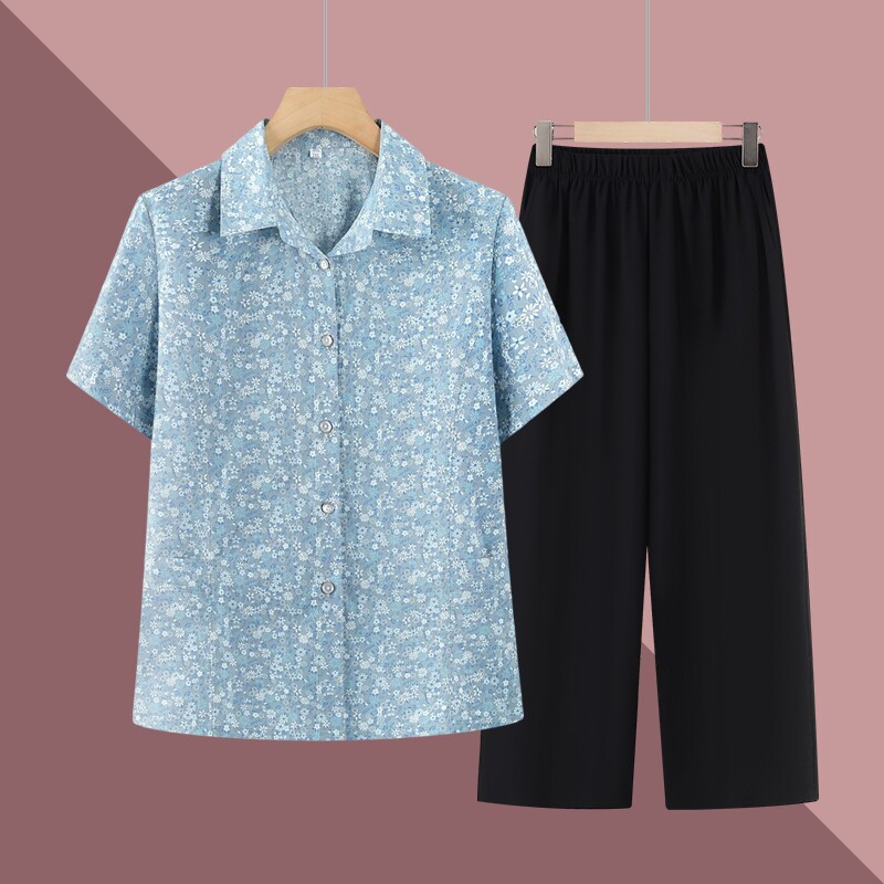 奶奶夏装纯棉短袖衬衫中老年人女妈妈夏季衣服老太太全棉衬衣上衣