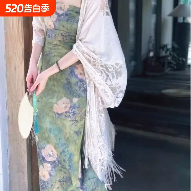 国风流苏提花防晒衣女夏配旗袍裙子外搭小披肩薄开衫外套罩衫上衣
