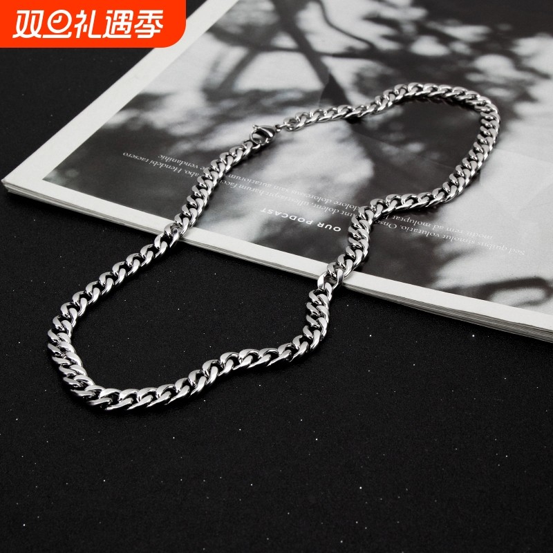 项链欧美朋克嘻哈古巴链不褪色百搭钛钢男女情侣配饰基础款潮酷链