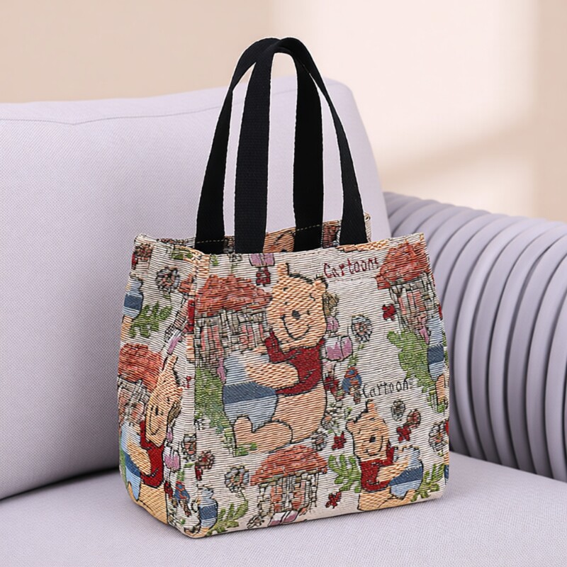帆布包卡通外出防水大容量新款时尚手提包饭盒拎包上班手提袋便当
