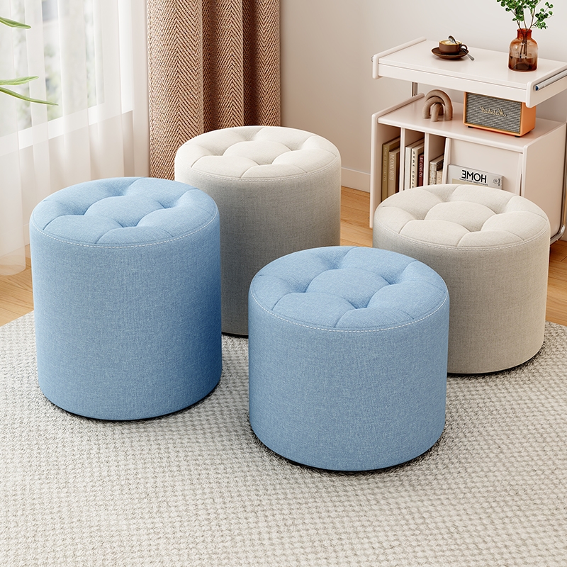 布艺小凳子家用矮凳圆凳简约客厅沙发茶几凳创意墩子网红实木板凳