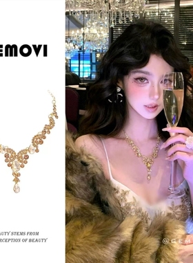 千金琉璃~超闪金色水滴高级感项链贵气夸张生日新娘晚宴礼服配饰