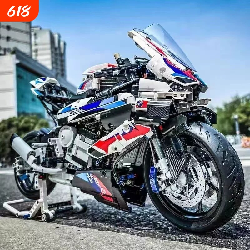 宝马摩托车积木M1000RR遥控汽车模型跑车高难度大型男孩拼装玩具