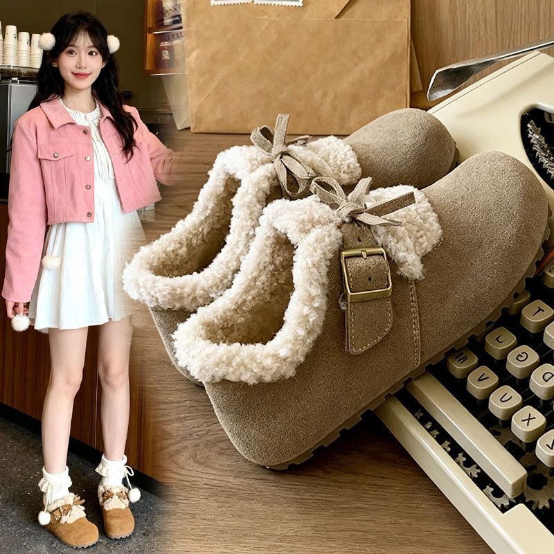 软底勃肯鞋女2025新款冬季加绒雪地靴复古博肯单鞋鞋子毛绒系带