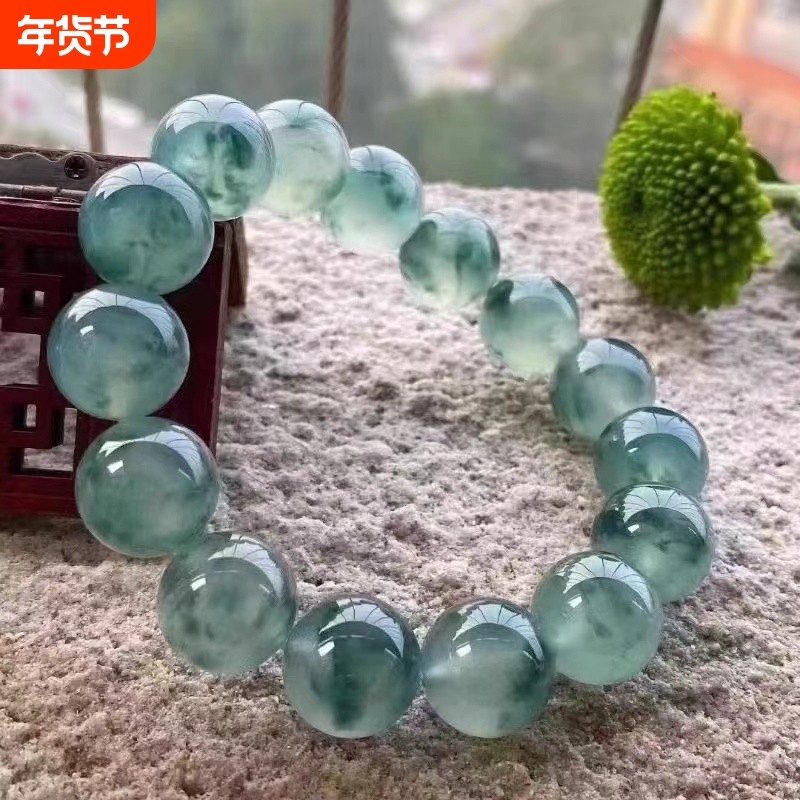 爆款仿高冰种晴水老坑翡翠色手链飘花蓝水仿手串送女友礼物