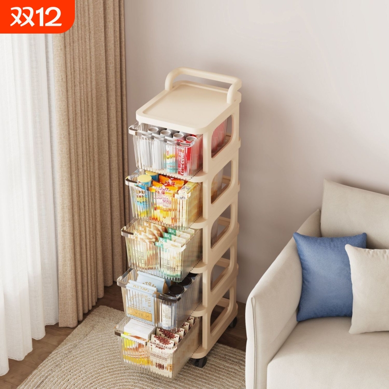 小推车置物架家用落地抽屉式婴儿用品多层零食移动玩具收纳储物架
