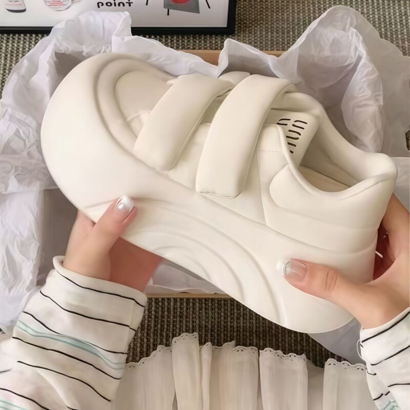 品牌断码圆头厚底大头鞋女2025新款魔术贴休闲鞋丑萌运动鞋增高百