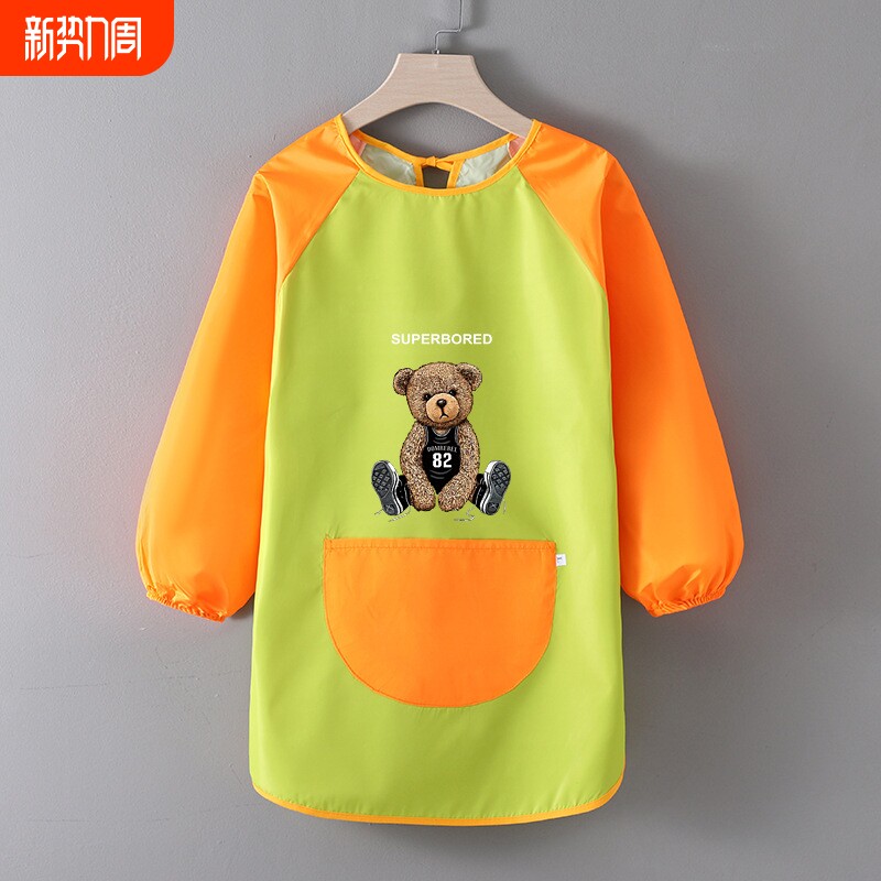 中大童柔软防水长款罩衣幼儿园印字围裙围兜反穿衣画室美术画画衣