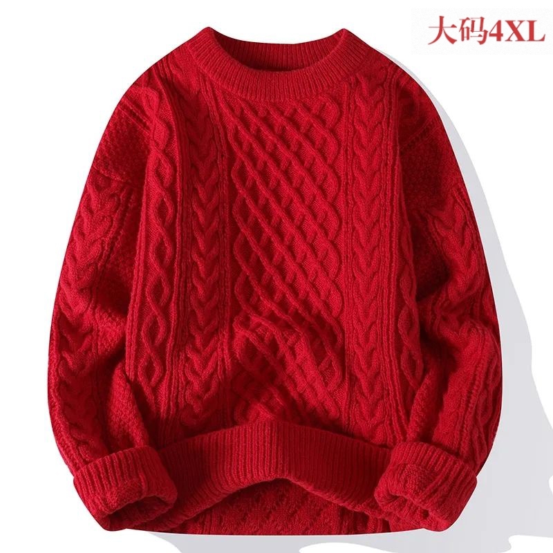 大码毛衣大红色男冬季纯色高级感针织衫麻花情侣装外套内搭质感