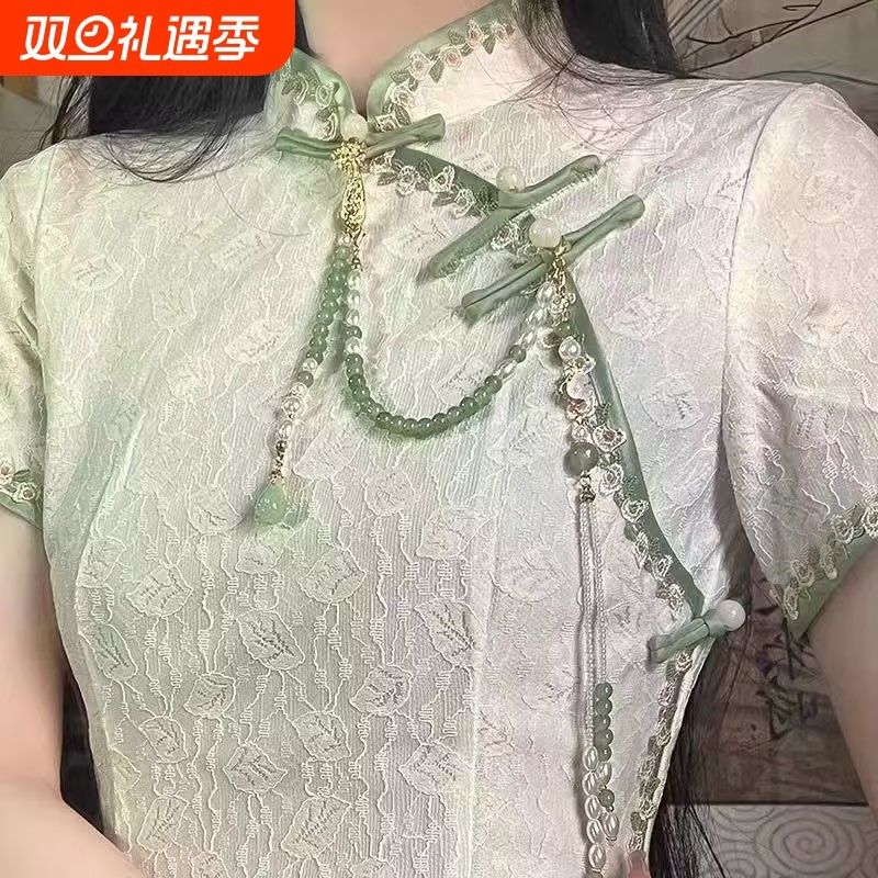 胸前清新中式国风旗袍配饰压襟春夏吊坠挂件古典超仙珍珠流苏配饰