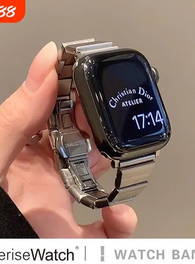 适用苹果手表s8表带iWatch10代女款金属Applewatchs9高级感SE夏天41透气7小蛮腰男链式Ultra创意细款轻奢