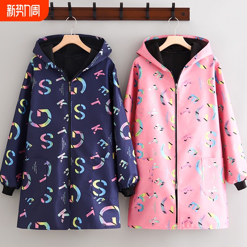 秋冬新款加绒加厚成人罩衣防风外穿工作服女家用防污保暖长袖围裙