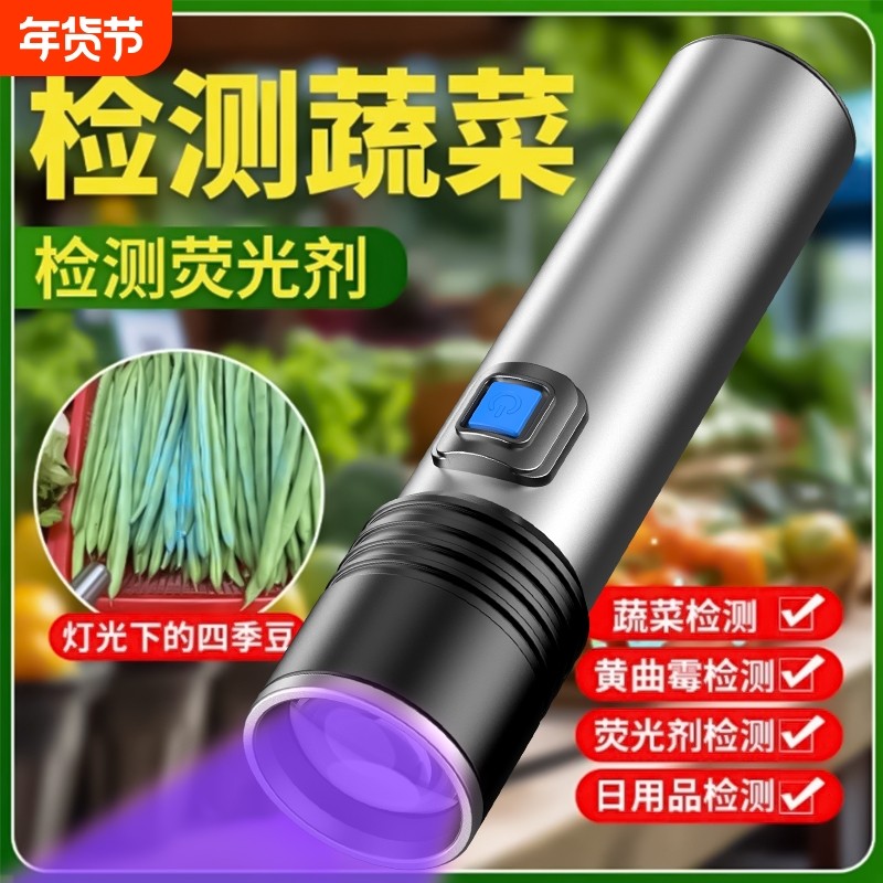 紫光灯蔬菜水果荧光剂检测笔紫外线蓝光验钞鉴定专用365nm手电筒