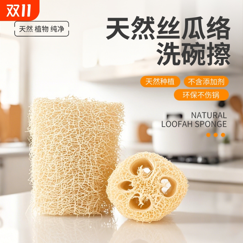 天然丝瓜络洗碗不沾油丝瓜瓤厨房清洁百洁布老丝瓜钢丝洗碗刷洗锅