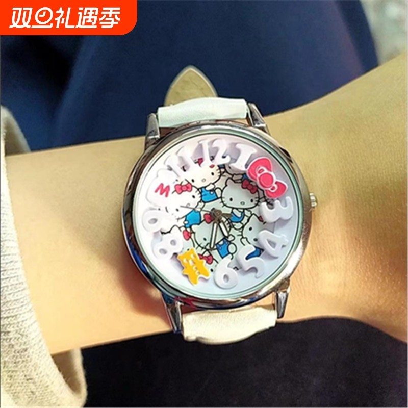 【HOT】小红书同款可爱卡通kt猫立体数字手表心学生儿童手表闺蜜
