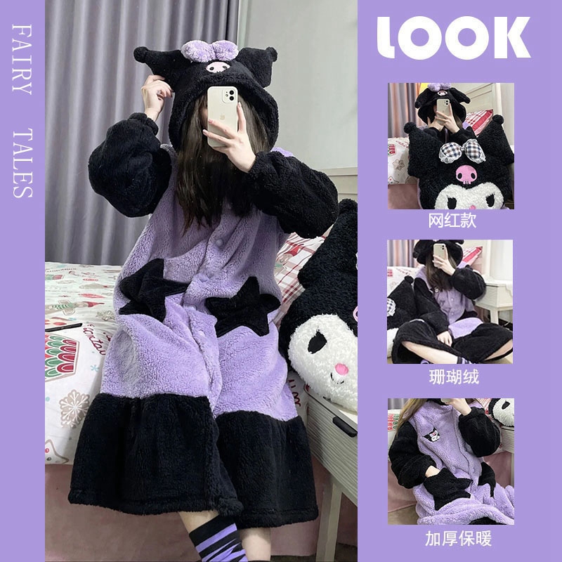 睡衣女春秋款珊瑚绒睡袍套装情侣