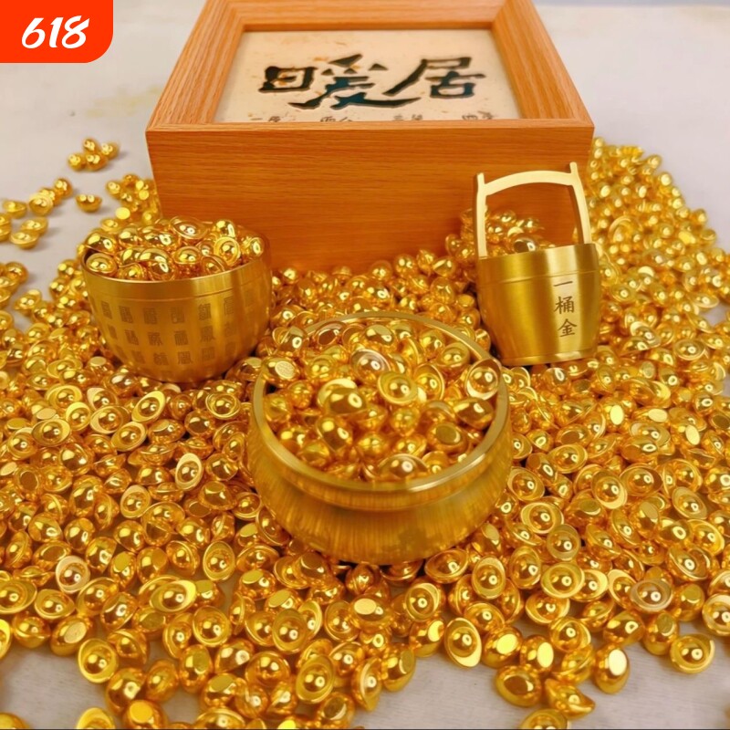 沙金小元宝一桶金聚宝盆百福缸家居摆件礼品满盆满桶满缸客厅桌面
