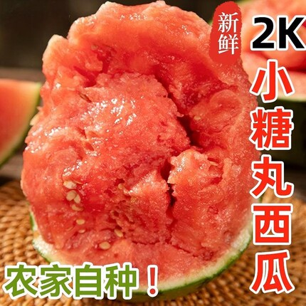 西瓜小糖丸头茬2K手撕西瓜现摘现发头茬7斤皮薄肉厚易剥整箱直发
