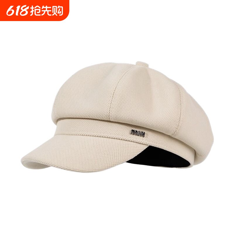 贝雷帽女鸭舌秋冬显八角帽大头围法式复古潮报童帽子黑色圆脸防风