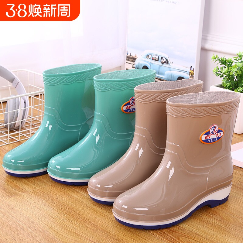 短筒雨鞋女士防滑耐磨水鞋舒适防水胶鞋加绒保暖水靴劳保中筒雨靴
