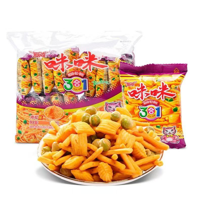 咪咪虾条三合一虾味蟹味粒青豌豆网红小零食宿舍怀旧小吃