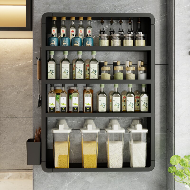 厨房置物架调味料架多功能壁挂式免打孔墙上多层收纳架家用储物架