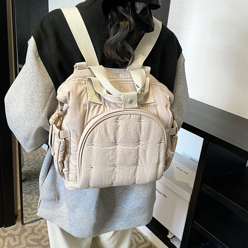 时尚双肩妈咪包秋冬高级感小众刺绣棉服包女大容量童车挂包母婴包