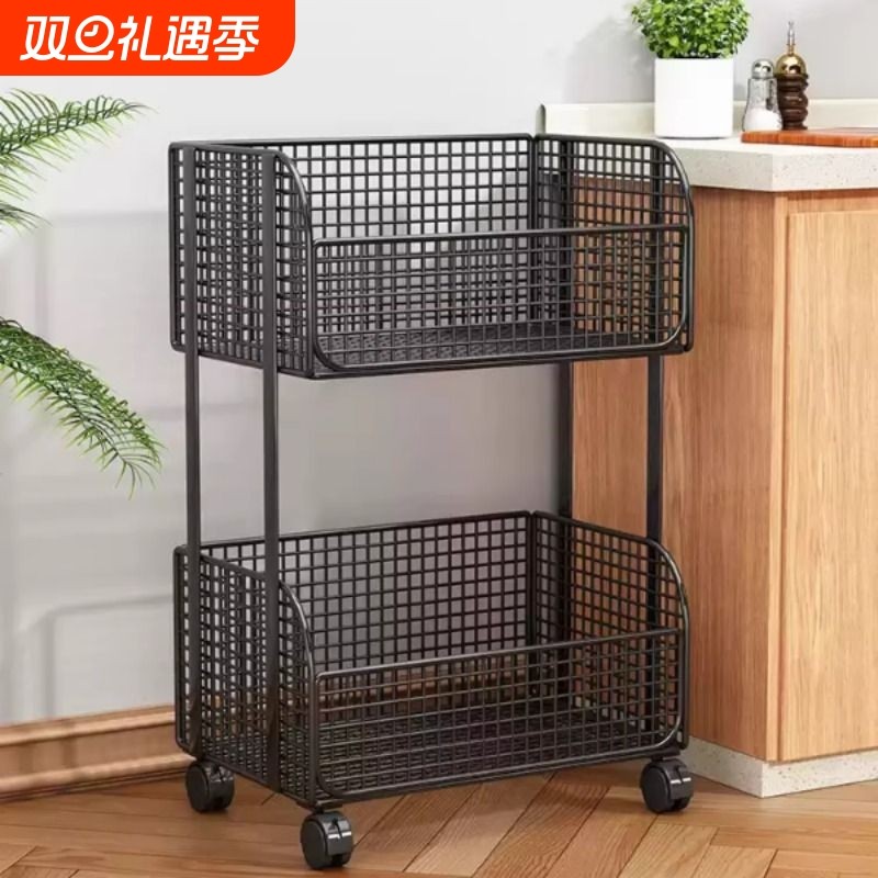 厨房多功能置物架可移动蔬菜蓝落地式零食架收纳小推车多层双层