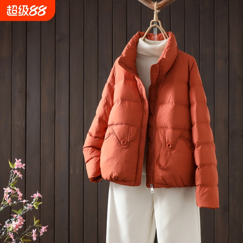 户外2025秋冬新款白鸭绒羽绒服女韩版通勤立领高密度锦纶轻薄保暖