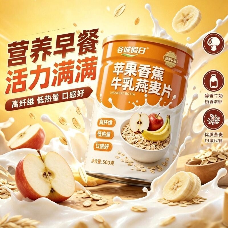 苹果香蕉牛乳燕麦片无糖低脂用营养早餐即食烘培麦片冲饮代餐健康