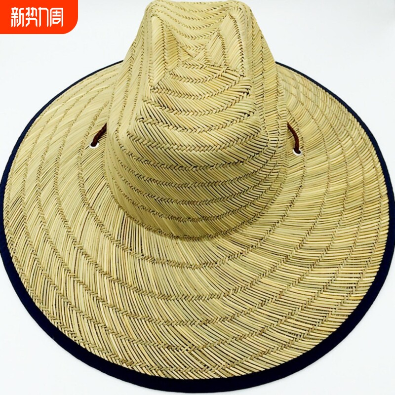 夏天遮阳爵士帽 折叠空心草帽 沙滩大沿草帽渔夫手工编织帽子