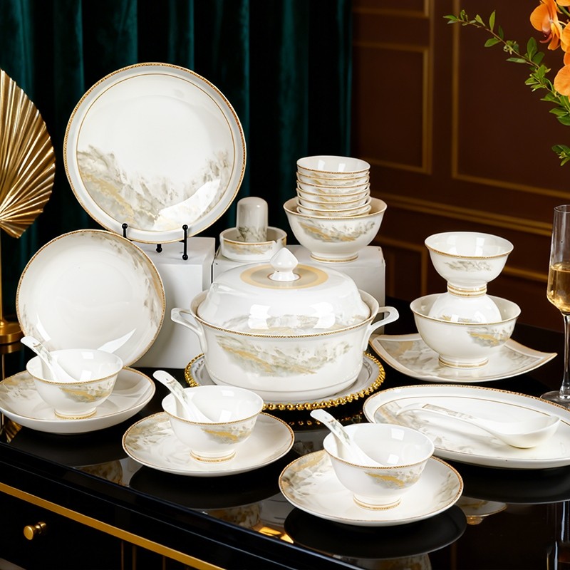 陶瓷餐具家用2025新款高颜值碗碟碗盘套装乔迁景德镇陶瓷碗具送礼