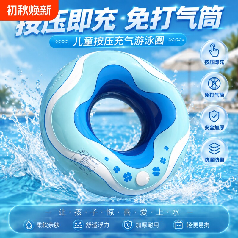 【全网热销】加厚游泳圈按压充气